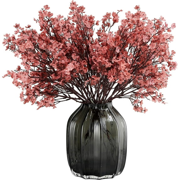 NAMZI Global Babys Breath Fabric Cloth Artificial Flowers 12 Bundle European Fake Silk Plants Decor Wedding Party Decoration Bouquets Real Touch DIY Home Garden (Red bean paste)