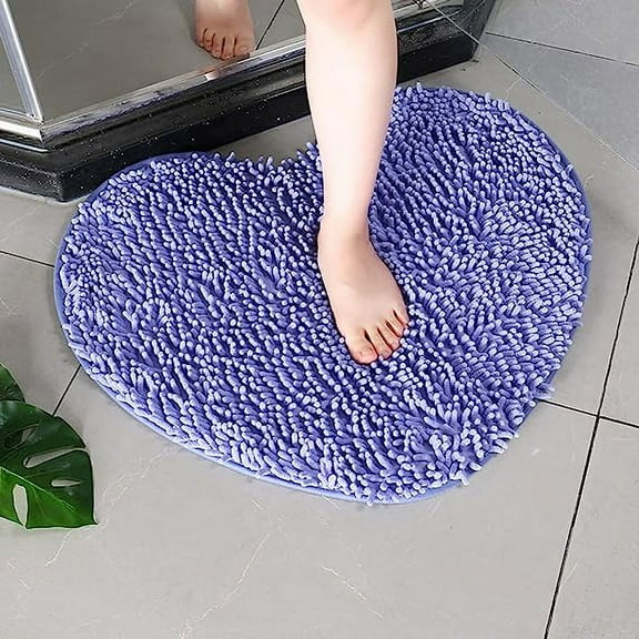 NAMZI Heart Shaped Chenille Bath Rugs Extra Soft and Absorbent Shaggy Rugs Non-Slip Washable Plush Carpet for Tub Bathroom Shower Mat Purple 20"x24"