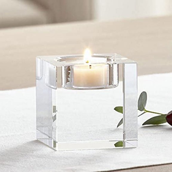 NAMZI Heavy Clear Crystal Tea Light Holder Cuboid Candle Holder for Party Ceremony Wedding Centerpiece Home Decoration (2.4'')