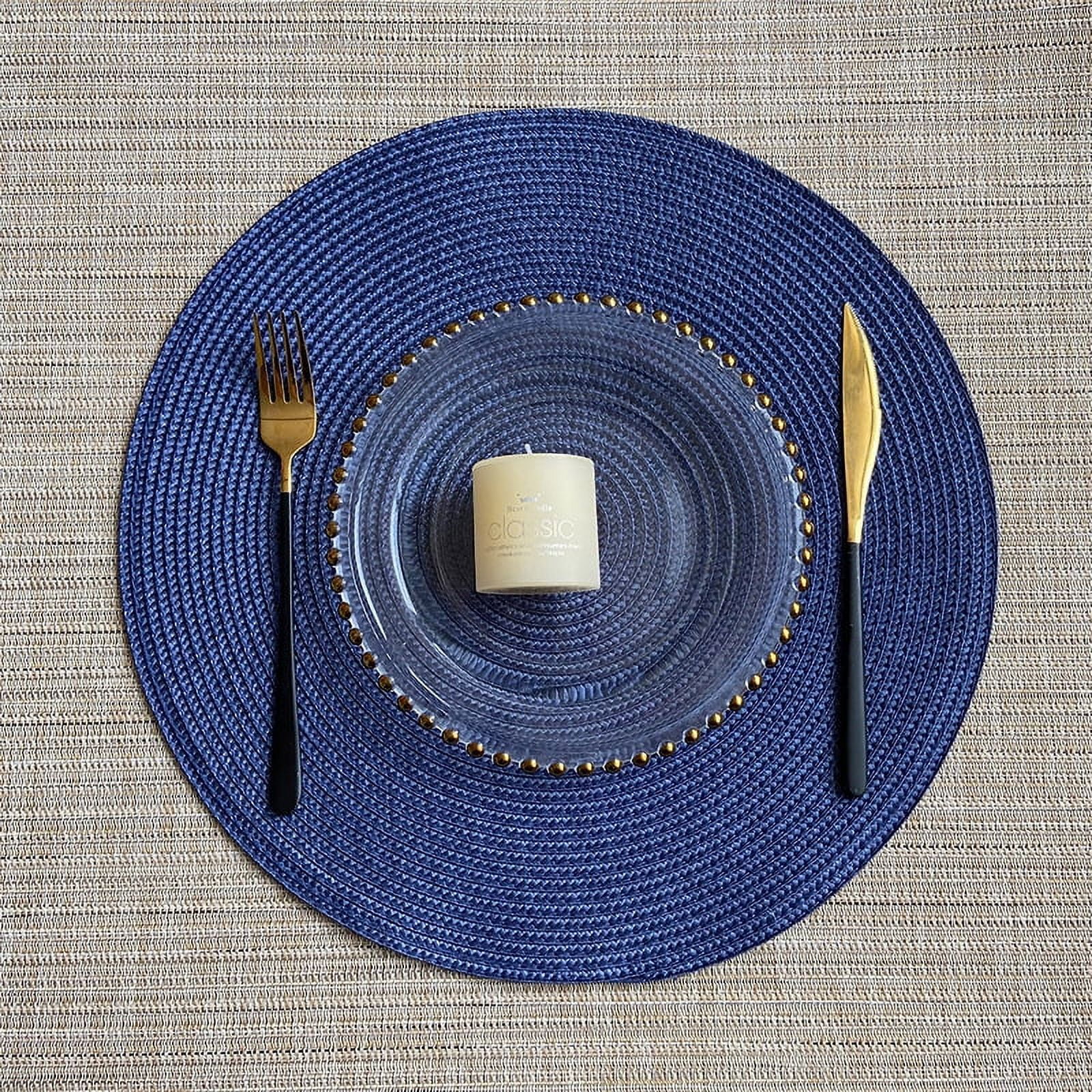 NAMZI Home Fashion Round Woven Polypropylene Plastic Placemats Set of 6 38cm, (Dark Blue)