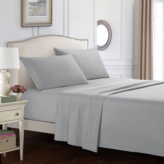NAMZI Large 4-piece Bed Sheet Set, Comfortable, Breathable and Cool Bed Sheet, Luxury Hotel Bed Sheet - Deep Pocket, Easy to Fit, Super Soft and Wrinkle Free Bed Sheet - Gray