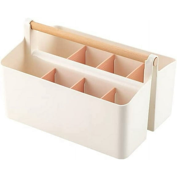 NAMZI Large Plastic Portable Caddy with Handle, Storage Organizer Bin with Adjustable Dividers for Art Supplies, Crafts, Colored Pencils, Makeup Desk