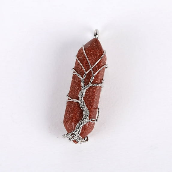 Namzi Life Tree Necklace Pendant Men's and Women's Necklaces Jewelry Pendant Handmade, Natural Crystal Hexagonal Column Pendant Wrapped with Thread Life Tree Necklace Pendant Jewelry (Red Brown)