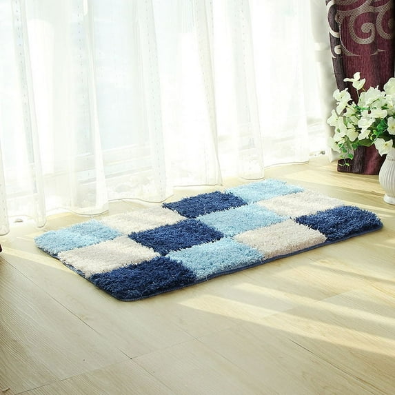NAMZI Luxury Bathroom Rug Mat, Extra Soft and Absorbent Microfiber Bath Rugs, Non-Slip Plush Shaggy Bath Carpet, Machine Wash Dry, Bath Mats for Bathroom Floor,Grid-Blue