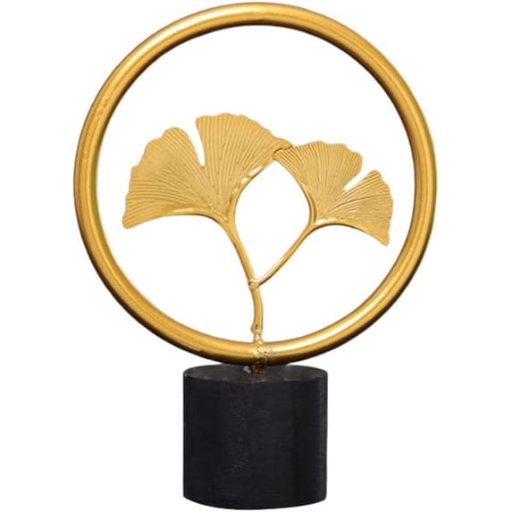 NAMZI Modern Ginkgo Leaf Statues with Base, Metal Ginkgo Wine Cellar Porch Decoration Crafts Sculpture Desktop Ornaments Art Statue for Home, Office, Living Room(C)