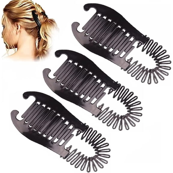 NAMZI New Banana Hair Clips for Women 3Pcs Banana Clips Hair for Thick Hair, Interlocking Banana Comb Stretch Flexible Hair Combs Clips Flexible Ponytail (3Pcs Black)
