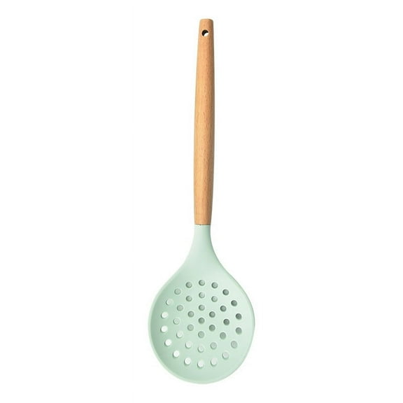 Namzi Non-Stick Silicone Kitchen Utensils,Cooking Strainer Wooden Handle Colander Spoon Skimmer Strainer BPA Free for Baking & Serving cyan 12.68" x 3.78"