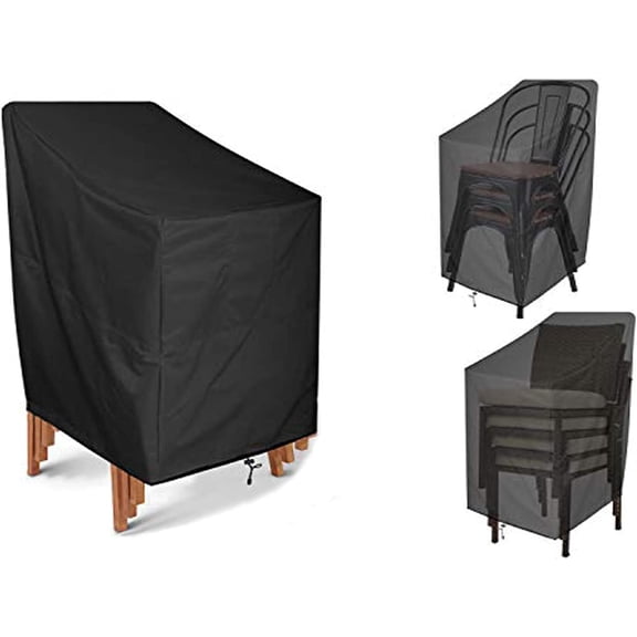 NAMZI Patio Chair Cover, Heavy Duty High Back Chair Cover Durable & Waterproof Outdoor Furniture Stackable ChairVeranda Lounge Deep Seat Cover Protection Cover, Black, 2PACK-25.5x25.5x47.2inch