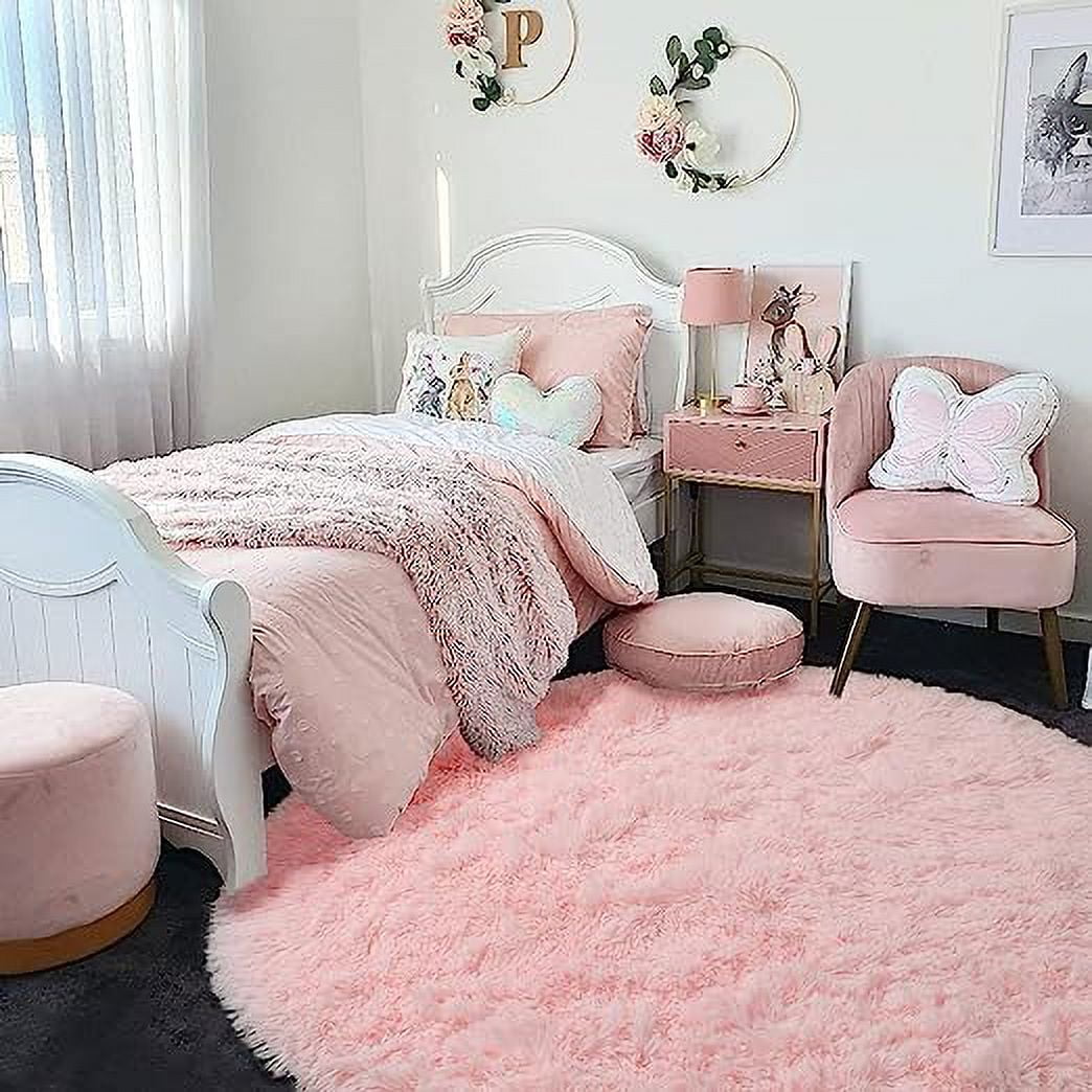 NAMZI Pink Round Rug for Bedroom,Fluffy Circle Rug 2'X2' for Kids Room ...