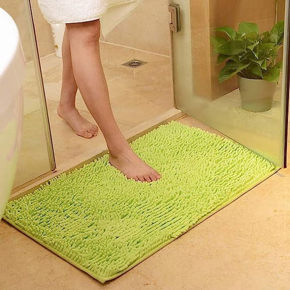 NAMZI Plush Chenille Bath Rugs Extra Soft and Absorbent Microfiber Shag Rug, Non-Slip Runner Carpet for Tub Bathroom Shower Mat Friut Green 16" X 24"