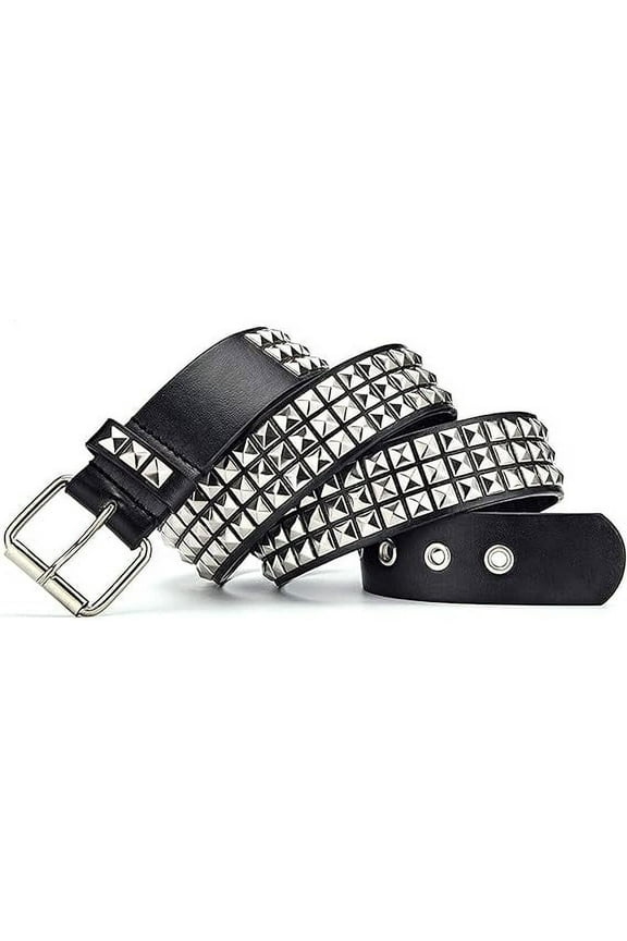 Punk Leather Belt,Women Men Goth Pyramid Studded Square Beads Rivet Jeans Belts (Black), One Size
