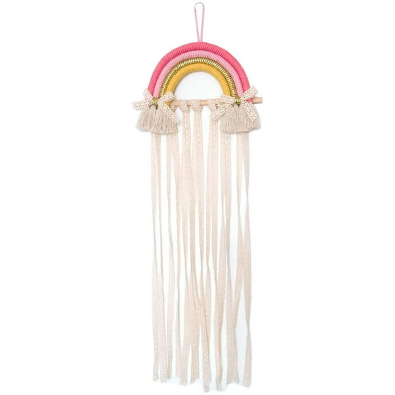 NAMZI Rainbow Wall Decor Macrame Wall Hanging, Rainbow Bow Holdersfor Baby Girls Room Apartment Bedroom Living Room Gallery (01)