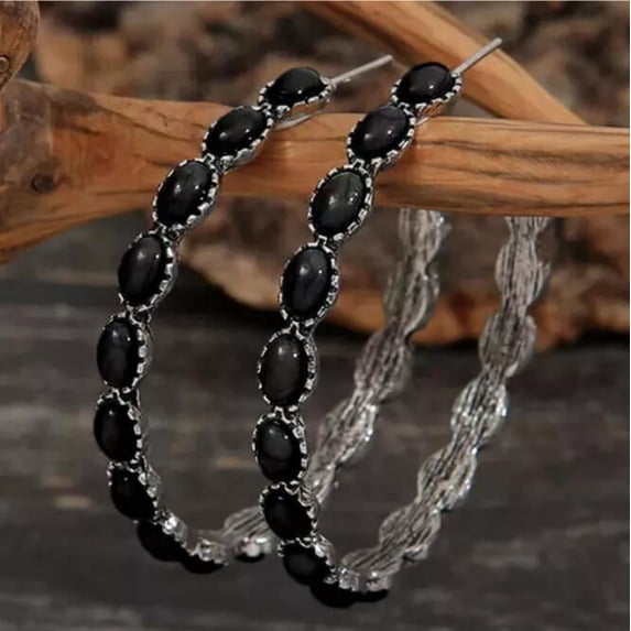 NAMZI Retro New Unique Design Style Dangle Drop Earrings for Women Ethnic Bohemian Vintage Jewelry (Black)