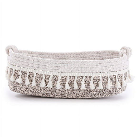 NAMZI Small Cotton Rope Woven Toilet Paper Baskets for Organizing Decorative Basket for Boho Decor Storage, Bedroom Nursery Livingroom Entryway 13.8*5.1*4.3inchBrown