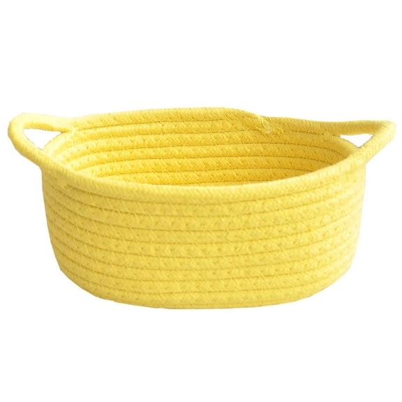 NAMZI Small Woven Basket,Cute Rope Room Shelf Storage Basket, Cat Dog Toys Basket Chest Box, Empty Decorative Gift Basket with -Yellow