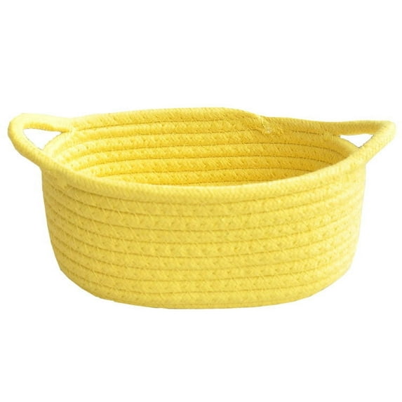 NAMZI Small Woven Basket,Cute Rope Room Shelf Storage Basket, Cat Dog Toys Basket Chest Box, Empty Decorative Gift Basket with -Yellow