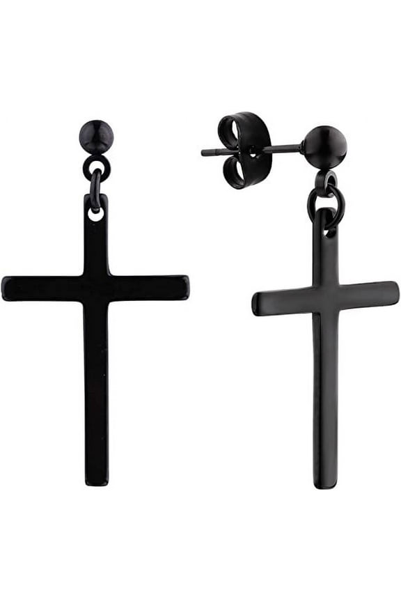 Stainless Steel Earrings Cross Dangle Studs Earrings piercing Jewelry For Men and Women (pair of black)