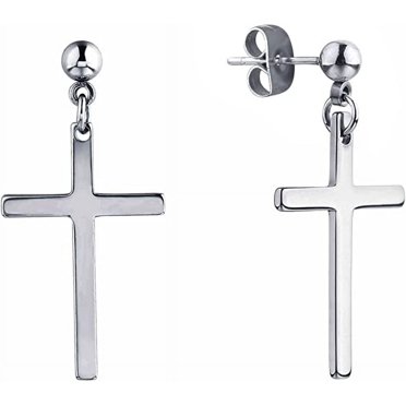 11 Pairs Mens Stainless Steel Small Hoop Earrings - Cross Dangle & Hinged Hoops
