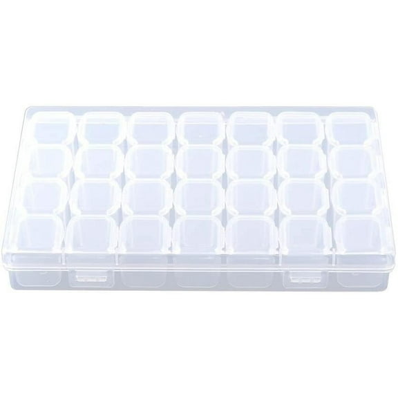 NAMZI Storage Box, Large Transparent 28 Grids Adjustable Compartment Plastic Box for Medicine Pill, Jewelry
