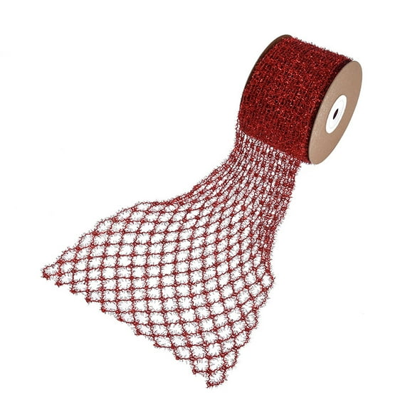 NAMZI Stretchable Glitter Diamond Mesh Ribbon Wired Ribbon Wide 2.5" to 6" for Christmas Tree,Wreaths Supplies,Home Decor, Gift Wrapping,DIY Crafts, 2.5 x 5 Yards x 1 Rolls, Red