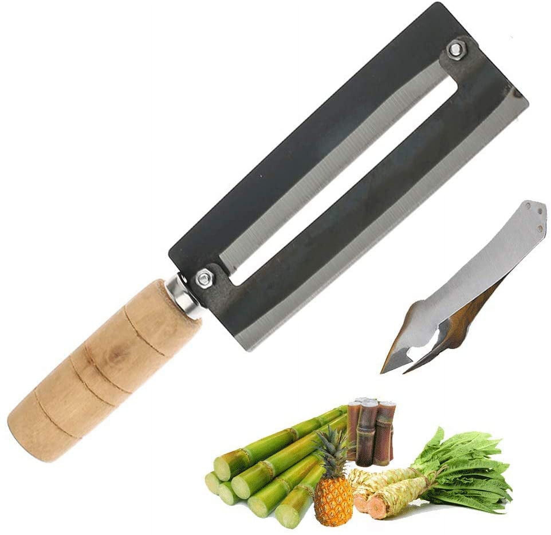 NAMZI Sugarcane Peeling Kinves Pineapple Peeling Knife Sugar Cane Peeler Knife Artifact Planing Knife -High Carbon Steel-Natural Non-slip Wooden Handle