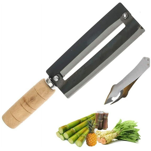 NAMZI Sugarcane Peeling Kinves Pineapple Peeling Knife Sugar Cane Peeler Knife Artifact Planing Knife -High Carbon Steel-Natural Non-slip Wooden Handle