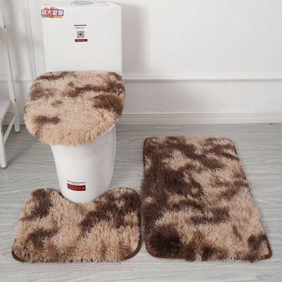 NAMZI Three-piece setLuxury Bathroom Rug Mat, Extra Soft and Absorbent Microfiber Bath Rugs, Non-Slip Plush Shaggy Bath Carpet, Machine Wash Dry, Bath Mats for Bathroom Floor,Brown