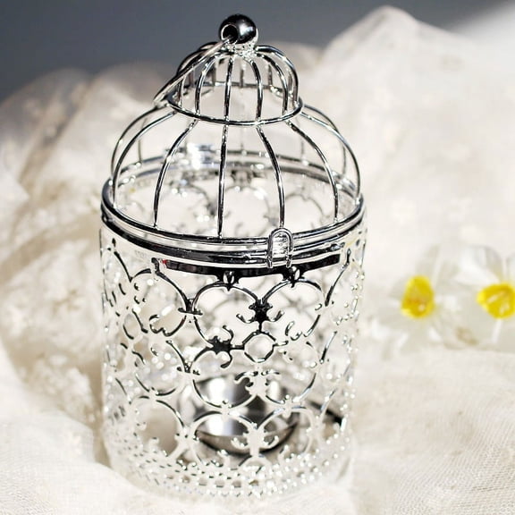 Namzi Vintage Candle Holder Wedding Candle Metal Candlestick Metal Candle Holder Lantern Vintage Decor Birdcage Candle Holder Bird Cage Iron Art Candle Holder Metal Bird Hollow Out(Silvery)