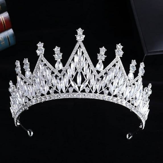 NAMZI Wedding Tiara for Bride Princess Tiara Headband Bridal Crown,Crystal Rhinestone Hair Jewelry Decor for Queen Girl Bride Birthday Prom Wedding Pageant Halloween Costume Party(White)