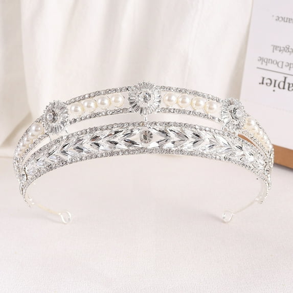 NAMZI Wedding Tiara for Bride Princess Tiara Headband Bridal Crown,Crystal Rhinestone Hair Jewelry Decor for Queen Girl Bride Birthday Prom Wedding Pageant Halloween Costume Party(White)