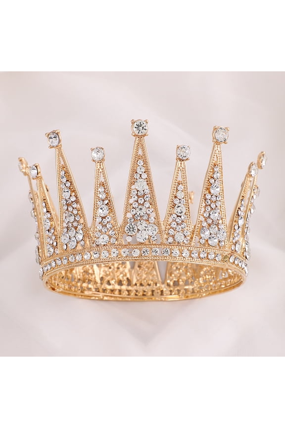 Wedding Tiara for Bride Princess Tiara Headband Bridal Crown,Crystal Rhinestone Hair Jewelry Decor for Queen Girl Bride Birthday Prom Wedding Pageant Halloween Costume Party(Gold)