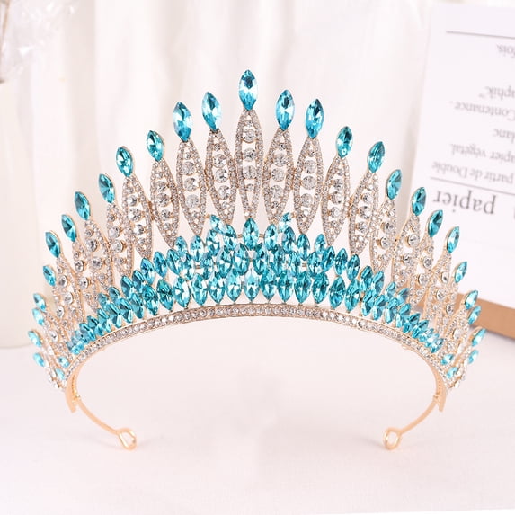 NAMZI Wedding Tiara for Bride Princess Tiara Headband Bridal Crown,Crystal Rhinestone Hair Jewelry Decor for Queen Girl Bride Birthday Prom Wedding Pageant Halloween Costume Party(Light Blue)