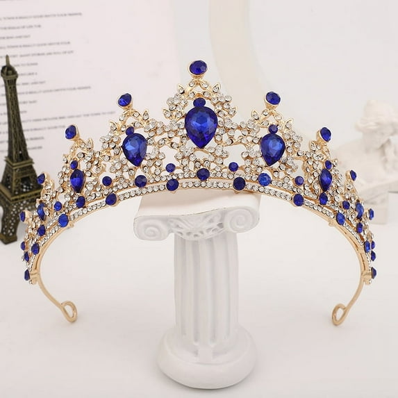 NAMZI Wedding Tiara for Bride Princess Tiara Headband Bridal Crown,Crystal Rhinestone Hair Jewelry Decor for Queen Girl Bride Birthday Prom Wedding Pageant Halloween Costume Party(Blue)