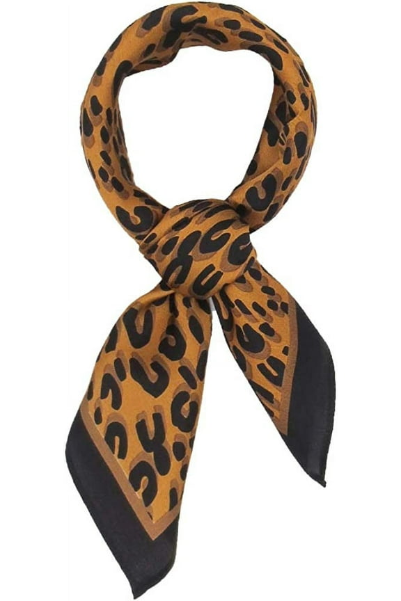 Women's 100% Pure Mulberry Silk Small Square Scarf - Neckerchief Women - Silk Headscarf - 21" x 21" (leopard print yellow)
