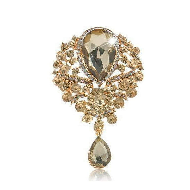Namzi Women's Crystal Silver-Tone Bouquet Flower Teardrop Large Gorgeous Bouquet Brooch Pin (Yellow), Adult Unisex, Gold