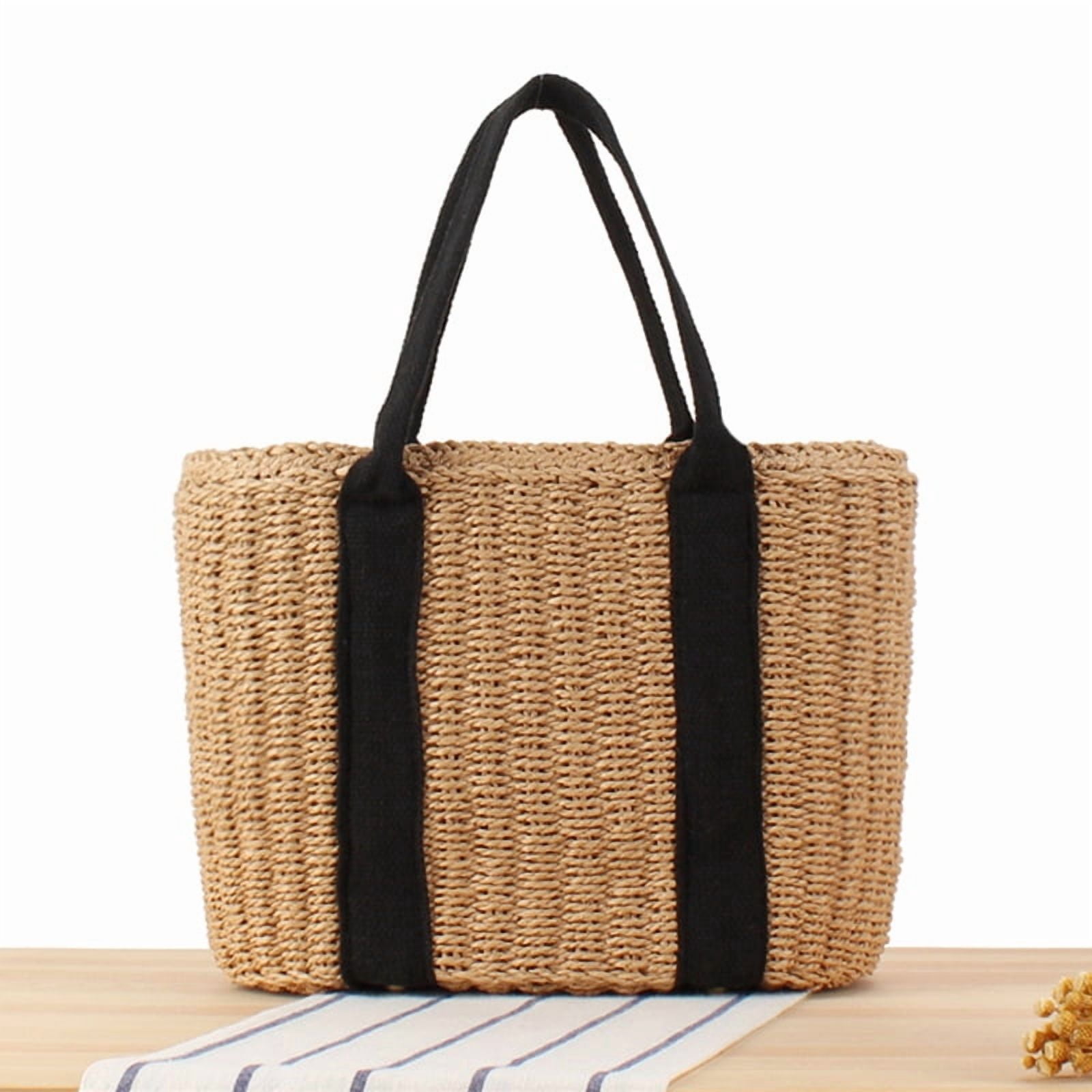 NAMZI Womens Straw Tote Bag Handbag Large Woven Capacity Top Handle Bag Summer Stylish Straw Basket Bag(Beige)