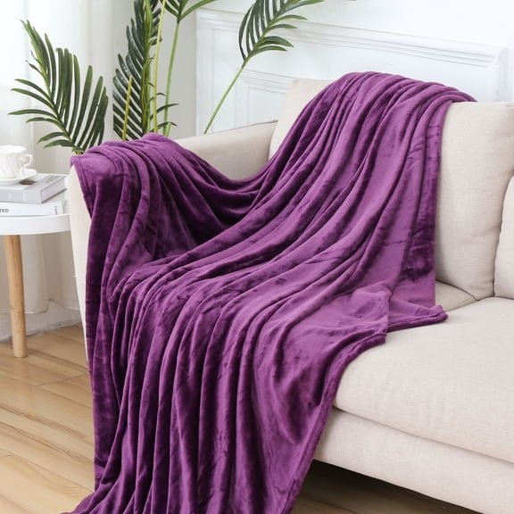 NAMZI bedding wool blanket large gray 300GSM luxury bed blanket anti-static plush soft blanket ultra-fine fiber (90x78.74 inches) - deep purple