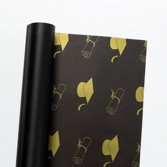 NAMZI gifts, flowers, gift box packaging paper, graduation season waterproof packaging paper, book rolls, bachelor's hat pattern flowers, gift packaging paper (black)