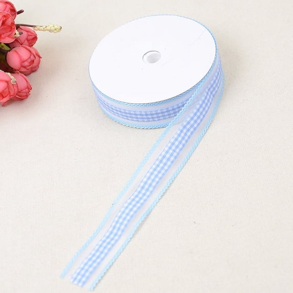 Namzi gifts, flowers, gift box packaging ribbons, checkered transparent ribbons, bow decorations, gift box packaging ribbons (light blue)