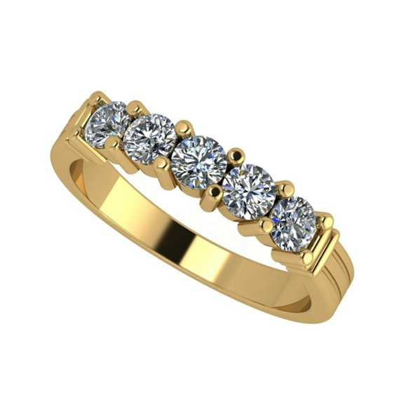NANA 10 Karat Yellow Gold Shared Prongs 5 Stone AAAAA Zirconia Simulated Diamond Band - Size 7
