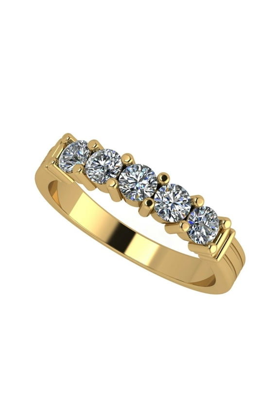 NANA 10 Karat Yellow Gold Shared Prongs 5 Stone AAAAA Zirconia Simulated Diamond Band - Size 7