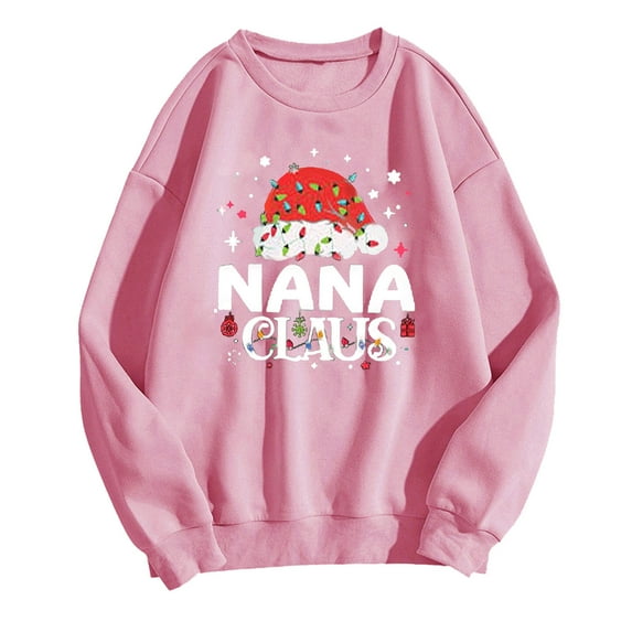 NANA ClAUS Sweatshirts for Women, Women's Christmas Sweater Funny Printed Long Sleeved Crewneck Loose Top T-Shirt