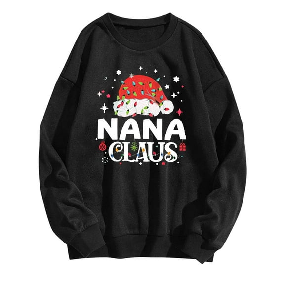 NANA ClAUS Sweatshirts for Women, Women's Christmas Sweater Funny Printed Long Sleeved Crewneck Loose Top T-Shirt