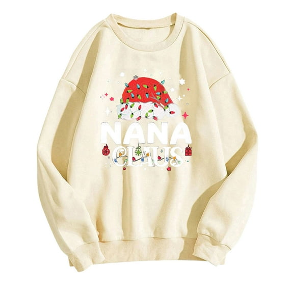 NANA ClAUS Sweatshirts for Women, Women's Christmas Sweater Funny Printed Long Sleeved Crewneck Loose Top T-Shirt