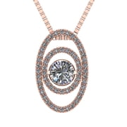 NANA Double Oval Dancing Stone Pendant Silver & CZ with 0.8mm 22 Adjustable Box Chain-Rose Gold Flashed