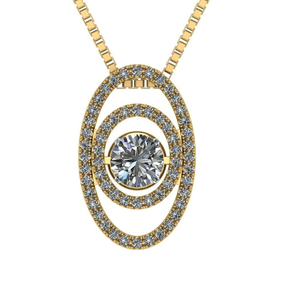 NANA Double Oval Dancing Stone Pendant Silver & CZ with 0.8mm 22" Adjustable Box Chain-Yellow Gold Plated