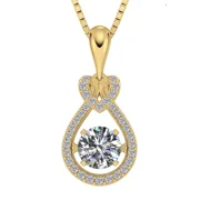 NANA Heart & Pear Dancing Stone Pendant, Silver & CZ w/ 0.8mm 22 Adj. Box Chain-Yellow Gold Plated