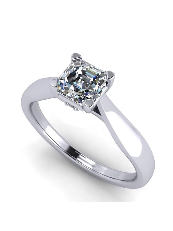 1.50ct Asscher Lucita Solitaire Silver CZ Engagement Ring - 6mm Size 7