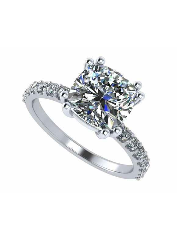 NANA Jewels 1.50ct Cushion Solitaire CZ Engagement Ring W/Sides - Silver 6mm Size 4