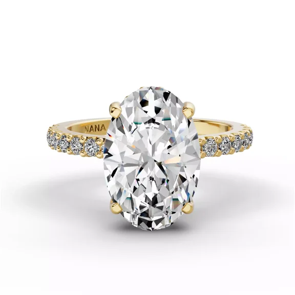 NANA Jewels 12x8mm (4.00ct) Oval Cut Zirconia Solitaire w/sides Eng Ring-14k Yellow Gold-Size 5.5
